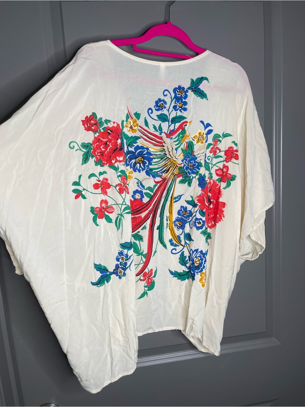 Women’s Cream Floral & Bird Print Kimono Top